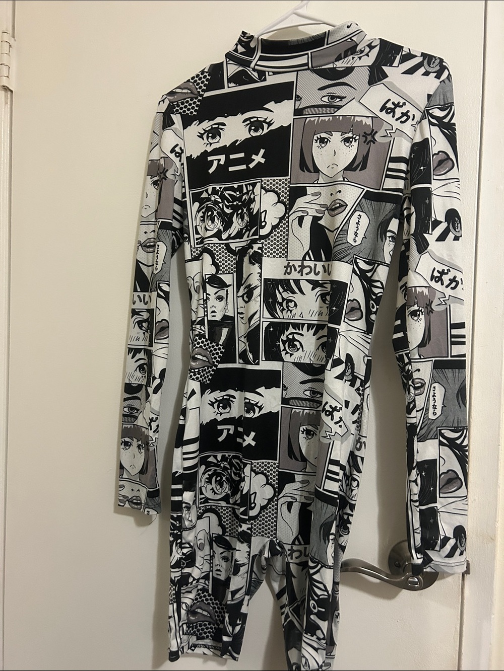 Fashion Nova Black & White Anime Print romper